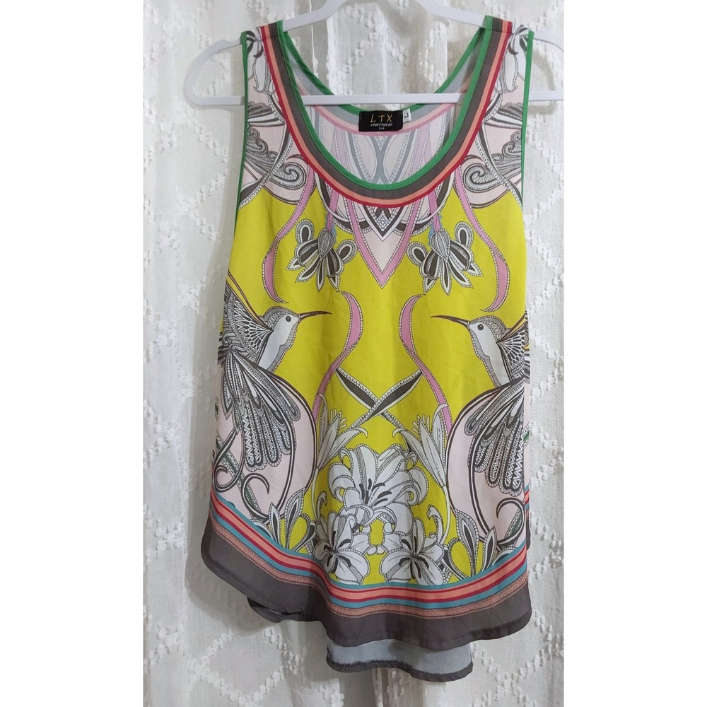 LTX Sportswear Womens Large Hummingbird Floral Print High Low Sleeveless Top